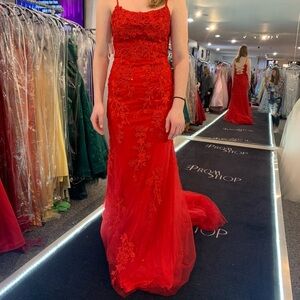 Jovani Red Floral Lace Prom Dress